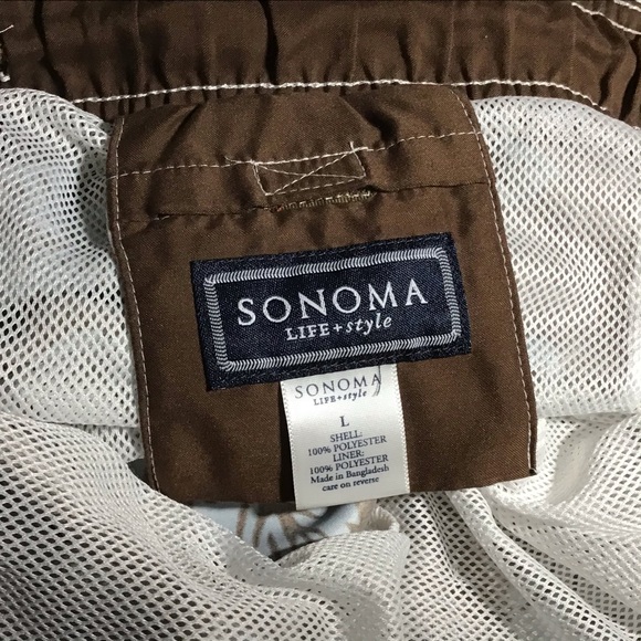 SONOMA Mens Hibiscus Print Brown Board Short Large - Picture 6 of 7